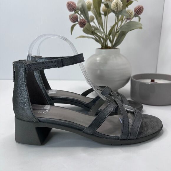 Eileen Fisher Noni Block Heel Leather Sandal Metallic Gray Women 7 NWOB - Picture 3 of 10